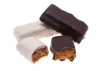 chocolate candies with dried apricots isolated