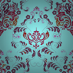seamless vintage pattern on red colors and colorfil background