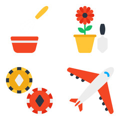 Pack of Gaming and Outdoor Activities Flat Icons 