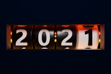3D illustration early 2021 sign or symbol, black rectangular shape. Illustration of the symbol of the new year. Converting the interactive calendar