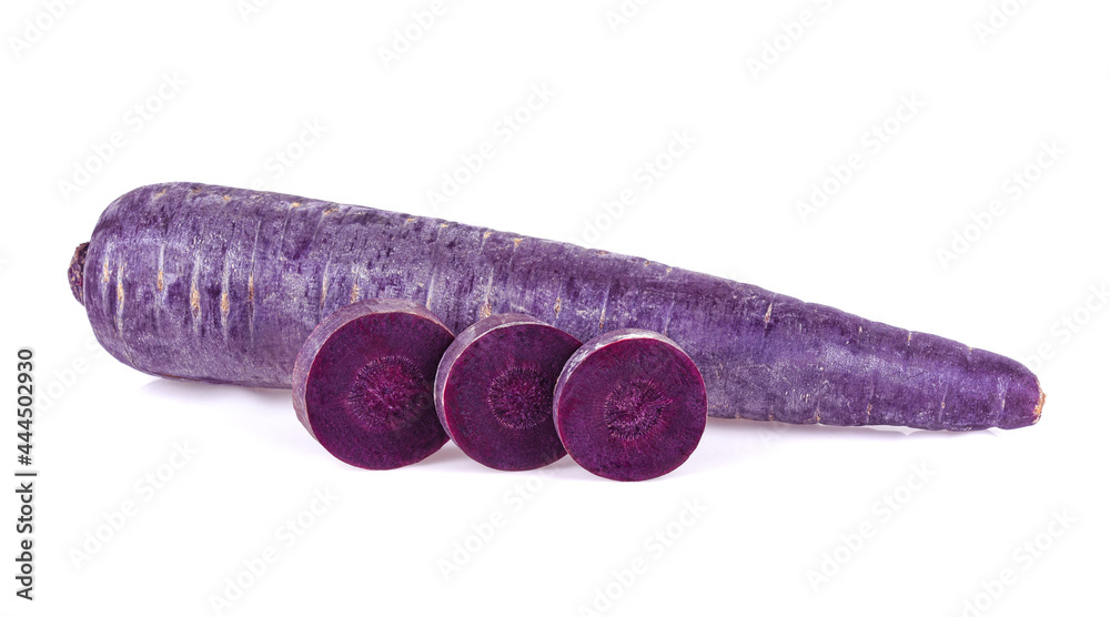 Wall mural purple carrots isolated on white background