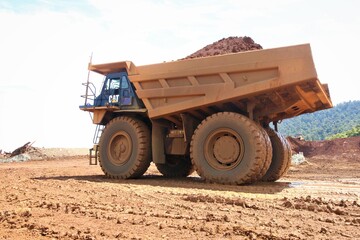 A big dump trucks used to transport mining material in the nickel mining
