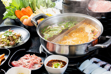 Mixed Shabu on the table ready to eat
