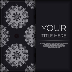 Ready-made invitation card design with abstract vintage ornament. Black and silver luxurious colors. Can be used as background and wallpaper. Elegant and classic vector elements