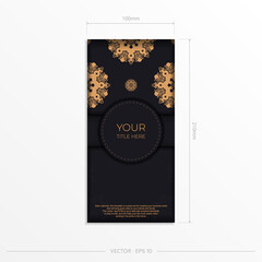 Ready-made postcard design with vintage Indian ornaments. Black-gold luxurious colors. Can be used as background and wallpaper. Elegant and classic vector elements ready for print and typography.