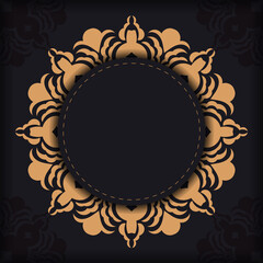 Ready-made postcard design with vintage Indian ornaments. Black-gold luxurious colors. Can be used as background and wallpaper. Elegant and classic vector elements ready for print and typography.