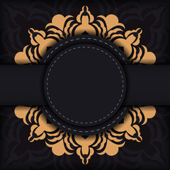 Ready-made postcard design with abstract vintage mandala ornament. Black-gold luxurious colors. Can be used as background and wallpaper. Elegant and classic vector elements are great for decoration.
