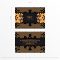 Ready-made postcard design with vintage Indian mandala ornament. Black-gold luxurious colors. Can be used as background and wallpaper. Elegant and classic vector elements ready for print