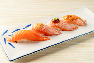 Sushi on a plate top view Japanese foods