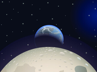 Moon and earth with shadow vector