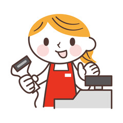 The woman at the cash register レジ打ちの女性