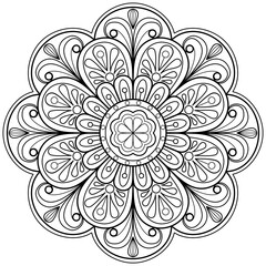 mandala Coloring book. design wallpaper. tile pattern. paint shirt, greeting card, sticker, lace pattern and tattoo. decoration interior design. hand drawn illustration. white background