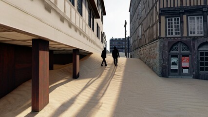 person at desert town