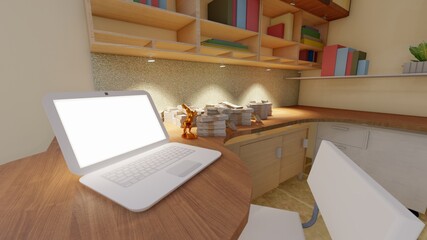 pile of money and laptop