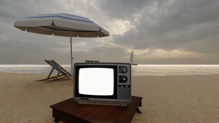 old tv at beach