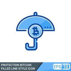 Secure and protected bitcoin filled line style icon. vector illustration isolated on white background. EPS 10