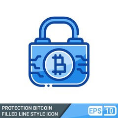 Secure and protected bitcoin filled line style icon. vector illustration isolated on white background. EPS 10