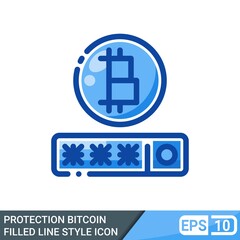 Secure and protected bitcoin filled line style icon. vector illustration isolated on white background. EPS 10