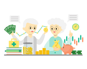 Old man and old woman are happy with money after retirement. retirement planning concept