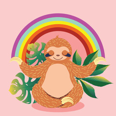 Sloth with tropical leaves