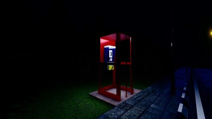 phone booth at night road