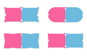 Paired coupons, tickets, pink-blue, different shapes, templates, original