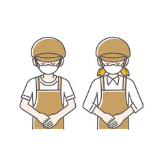 カフェ店員のマスク姿のお辞儀イラスト