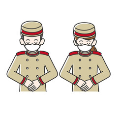 ホテルスタッフのマスク姿のお辞儀イラスト
