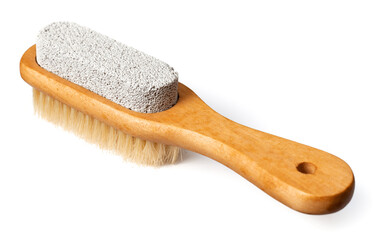 one boar bristles brush with Pumice foot stone, isolated on white background