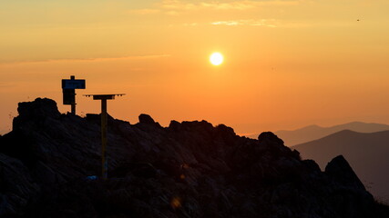 Sunrise at the top of a mountain, Velky Rozsutec, Mala Fatra.