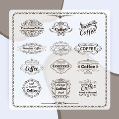 Natural fresh coffee calligraphic vintage decorative emblems set isolated vector illustration