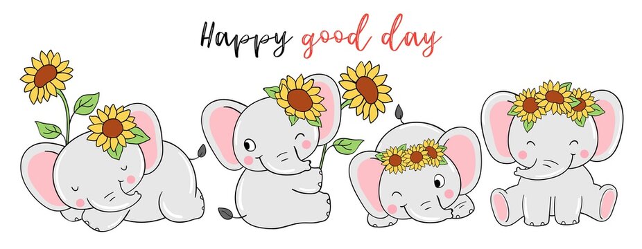 Draw elephant with sunflower for baby shower
