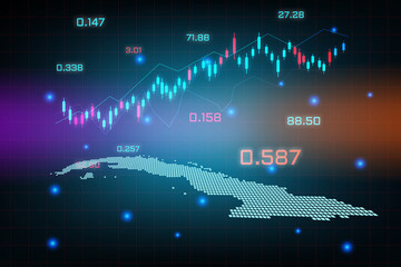 Stock market background or forex trading business graph chart for financial investment concept of cuba map. business idea and technology innovation design.