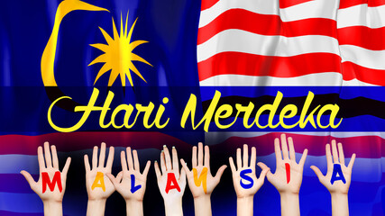 Hari Merdeka (Malaysia National Day)
Malaysia flag is waving 3D animation. Malaysia flag waving in the wind. with waving hand arranging word MALAYSIA 31 August
