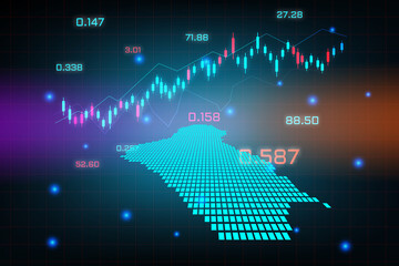 Stock market background or forex trading business graph chart for financial investment concept of Iraq map. business idea and technology innovation design.