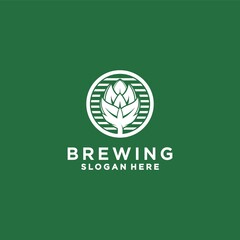 Beer label brewery emblem logo, set brewery logo, green brewery label emblem. Design vector illustration