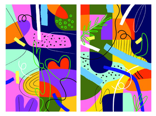 Set of colorful abstract shapes,sketch,vector illustration.