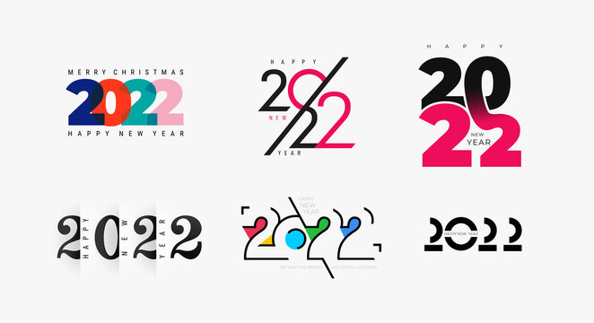 Set of creative concept logo design of 2022 Happy New Year posters. Templates with typography logo 2022 for celebration and season decoration. Minimalist trendy for branding, cover, card, banner.