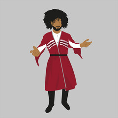 Georgian man in traditional dress and a sheepskin hat.
Vector flat design georgian man. National people. Cartoon Caucasian man.  