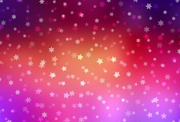 Light Pink, Yellow vector template with ice snowflakes, stars.
