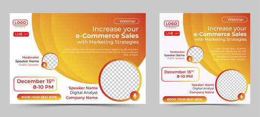 Ecommerce Sales Marketing live webinar banner invitation and social media post template. Business webinar invitation design. Vector EPS
