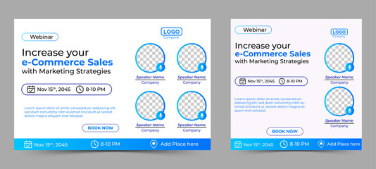 Ecommerce Sales Marketing live webinar banner invitation and social media post template. Business webinar invitation design. Vector EPS
