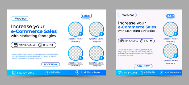 Ecommerce Sales Marketing live webinar banner invitation and social media post template. Business webinar invitation design. Vector EPS
