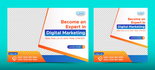 Business Digital Marketing live webinar banner invitation and social media post template. Business webinar invitation design. Vector EPS