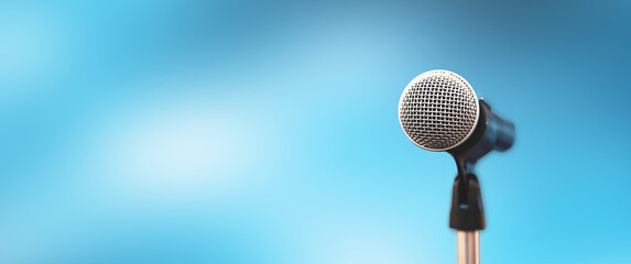 Microphone Public speaking backgrounds, Close-up the microphone on stand for speaker speech...