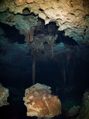 Underwater limestone cave (Cenote Dos Ojos, Tulum, Quintana Roo, Mexico)