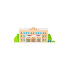 Library building icon of exterior, flat cartoon vector architecture, isolated. Public library of school or college books, front door and windows, classic retro education architecture facade