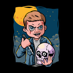 Psycho Doll hold skeleton illustration