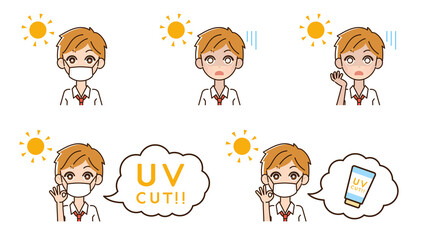 日焼け対策をする男性のイラスト