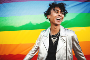 Young gay man celebrating his LGBTQ identity - obrazy, fototapety, plakaty